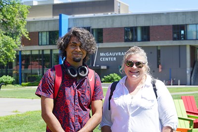 Kristen Rhyner, associate director for academic service and transfer support and student Daniel Dsouza