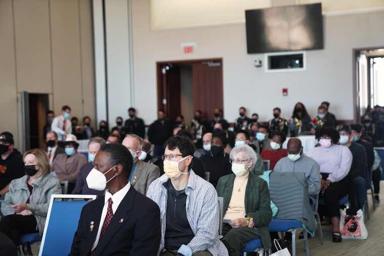 People from around UMass Boston and ROTC cadets from South Boston and Dorchester filled the Campus Center ballroom. Photo by Janina Seibel. 