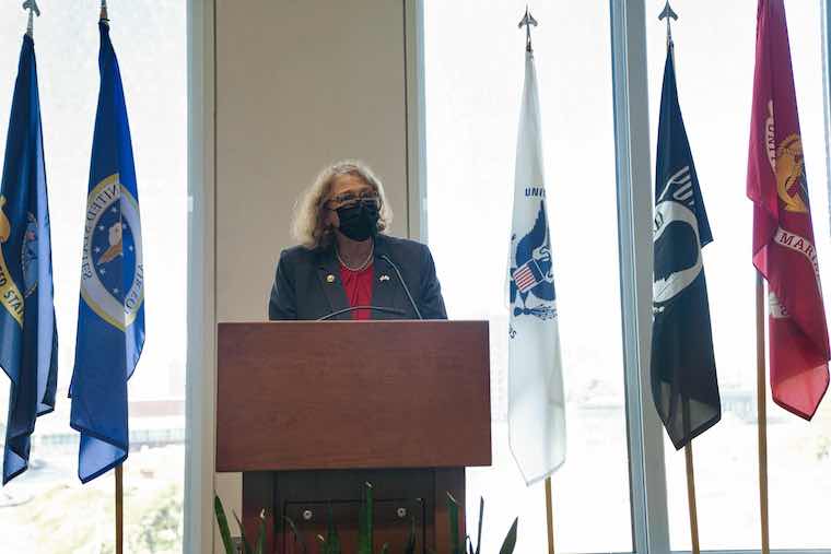 Secretary Poppe speaks at Wednesday's celebration. Photo by Janina Seibel. 