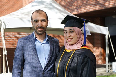 Fatima Jameel was thrilled to graduate in person with her husband, Abdullah al Jizani, and her mother as guests.
