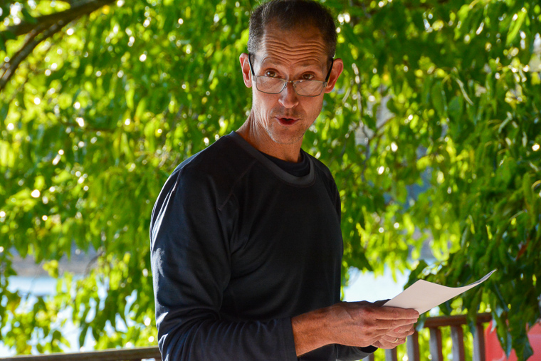 John Fulton speaks at the celebration on the Fox Point Pavillion.