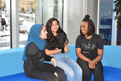 Bruce-Baiden with two friends from Multicultural Affairs: Rabia Haider, left, and Deepshi Ananthaswamy, center