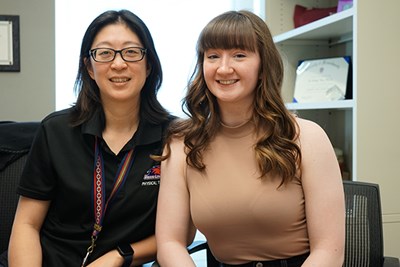 Honors exercise science major Hannah Allgood (right) with Associate Professor Yi-Ning Wu (left)