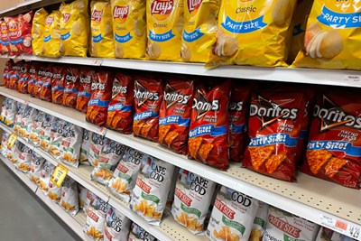 Grocery aisle of chips