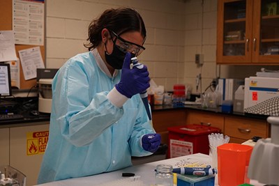 Pharmaceutical sciences major Christina Ciaramitaro prepares a gel in an analytical instrumentation lab.
