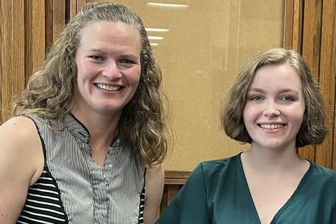 Lead author Meredith Stone (right) and her undergraduate advisor and the paper’s senior author, Alexandra Pope (left).