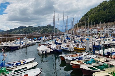 Boats in a harbor in San Sebastian.