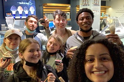 Dossantos, right, and other Honors College students enjoying gelato in San Sebastian.