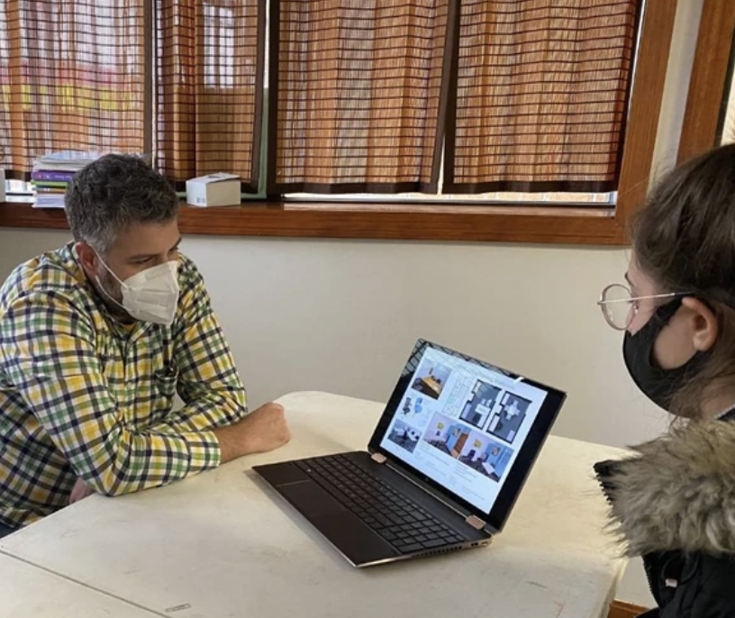 Daniela Tischenko presents proposed plans for new office space to CEDC Deputy Director Brian Pastori.