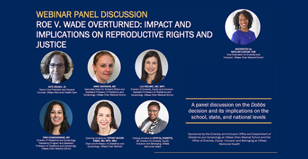 Graphic for Webinar Panel Discussion "Roe v. Wade Overturned: Impact and Implications on Reproductive Rights and Justice"