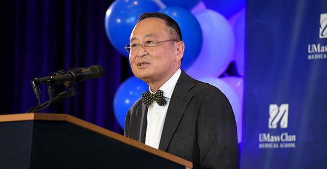 Gerald Chan speaking at the campus celebration on Sept. 7, 2021
