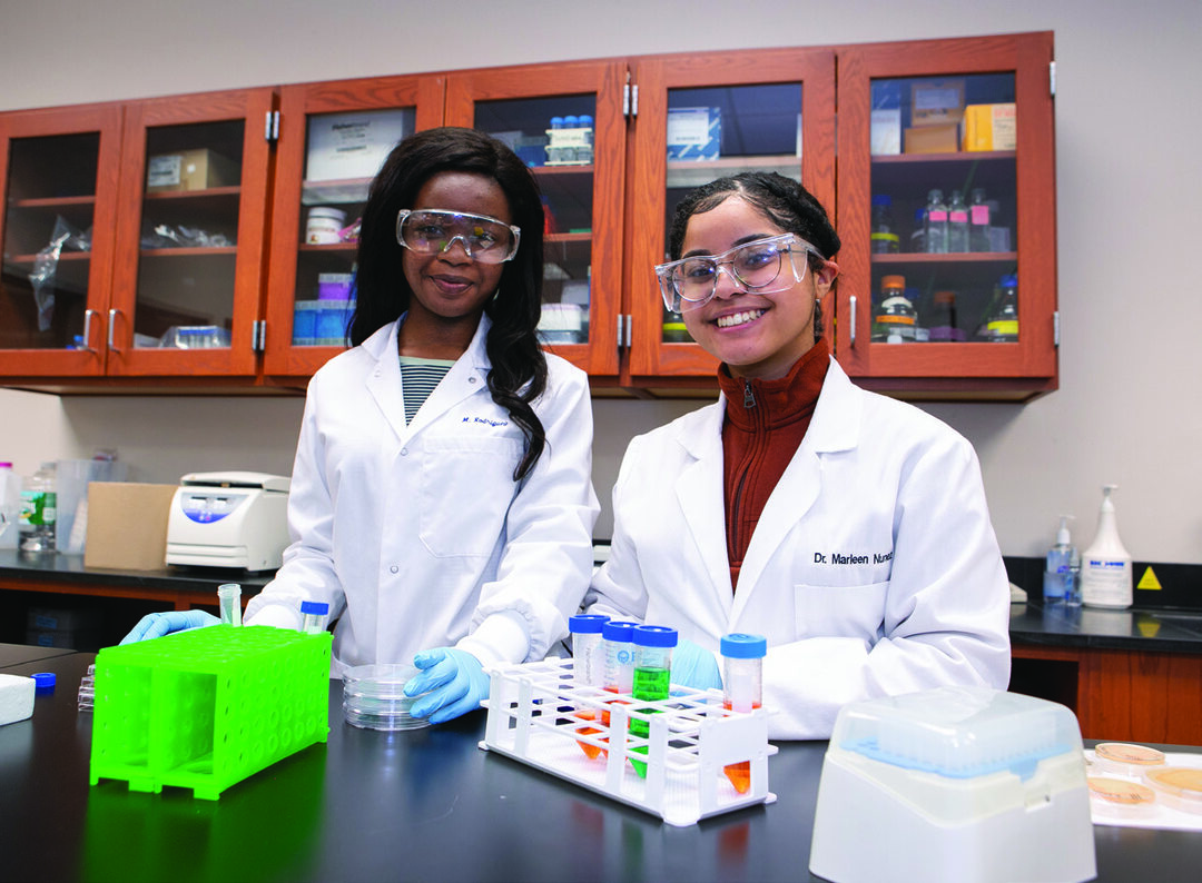 Worcester Technical High School 2019 graduates Michelle Haigbea (left) and Marleen Nunez took part in UMass Chan internships.