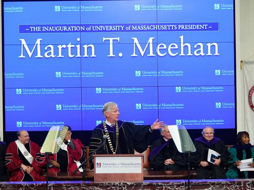 Marty Meehan speaking at his inauguration as President of the UMass System