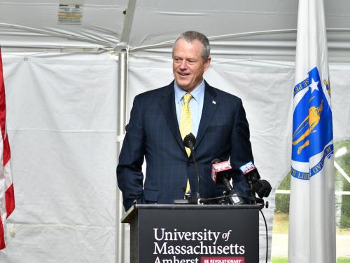 Governor Charlie Baker speaks at podium