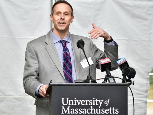 UMass Transportation Center Director Michael Knodler speaks at podium