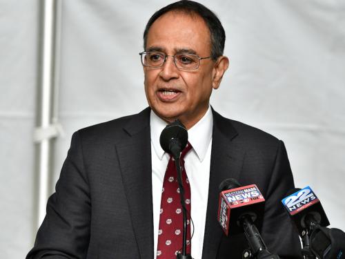 Chancellor Kumble Subbaswamy speaks at podium