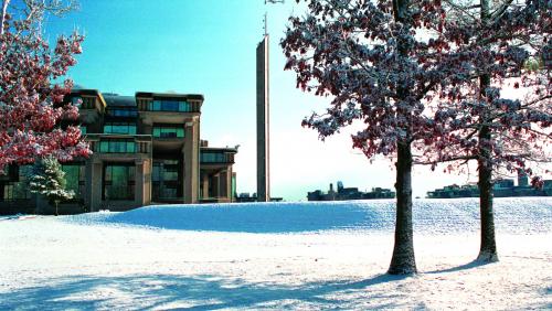 Snow at the UMass Dartmouth library