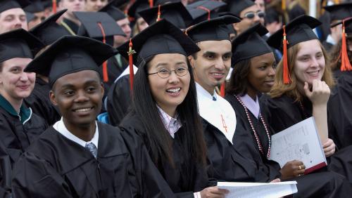 Students at UMass Amherst commencement