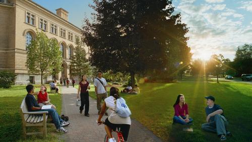 Students in front of UMass Lowell Coburn Hall