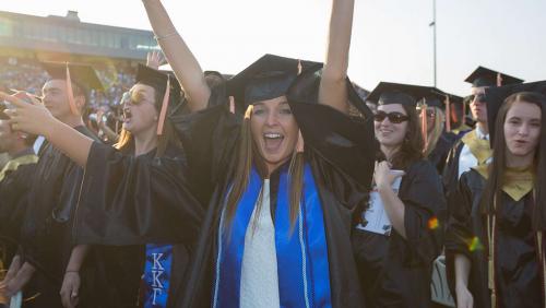 Excited student at commencement