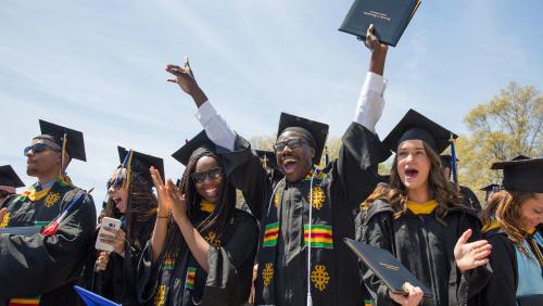 Excited students at graduation ceremony