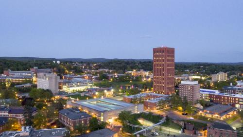 UMass Amherst campus aerial view