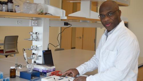 A researcher works in a lab at UMass Amherst