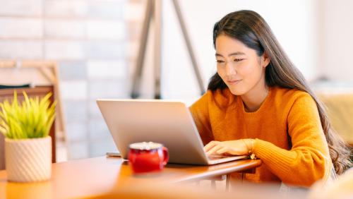 A student sits at a laptop