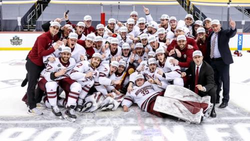 The UMass Amherst men's hockey team after winning the NCAA national championship game