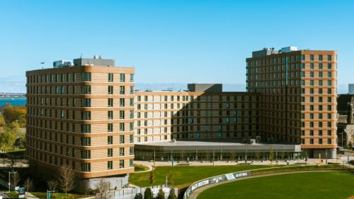 Photo of a UMass Boston Residence Hall. 